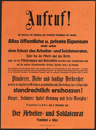 Aufruf des Arbeiter- und Soldatenrats Frankfurt (Oder) vom 12.11.1918