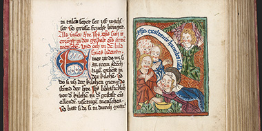 Mittelalterliche Handschrift mit Texten zur heiligen Elisabeth von Thüringen und grafischen Illustrationen