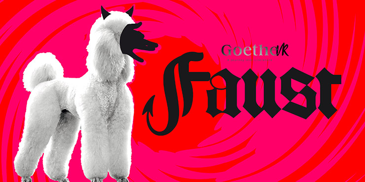 Goethe VR - Appearance with white poodle, black lettering and red background