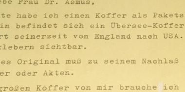 Ausschnitt aus einem Brief von Irene Nielsen an das Deutsche Exilarchiv 1933–1945 aus Anlass der Übergabe „des Koffers“ von Walter Meckauer