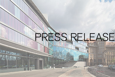 Fourth annex of the German National Library in Leipzig and its connection to the main building; superimposed on it the word Press Release
