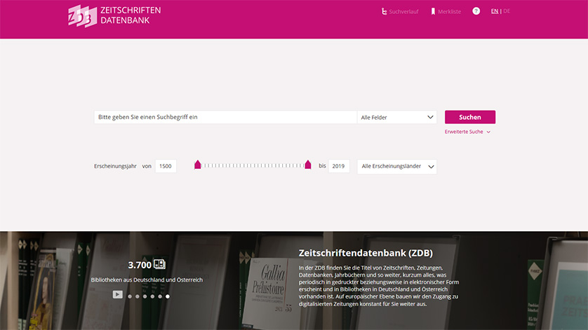 Homepage of the German union catalogue of serials