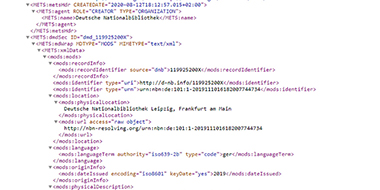 XML code in METS format